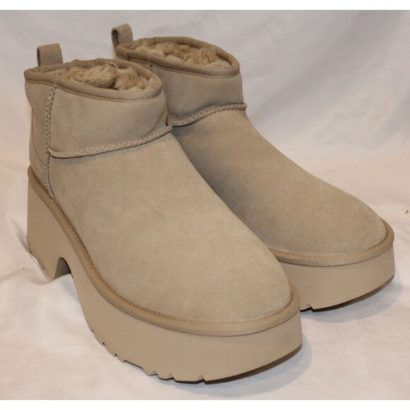 UGG WOMEN NEW HEIGHTS ULTRA MINI PLATFORM SUEDE SHEARLING LINED BOOTS MUSTARD - Picture 2 of 7